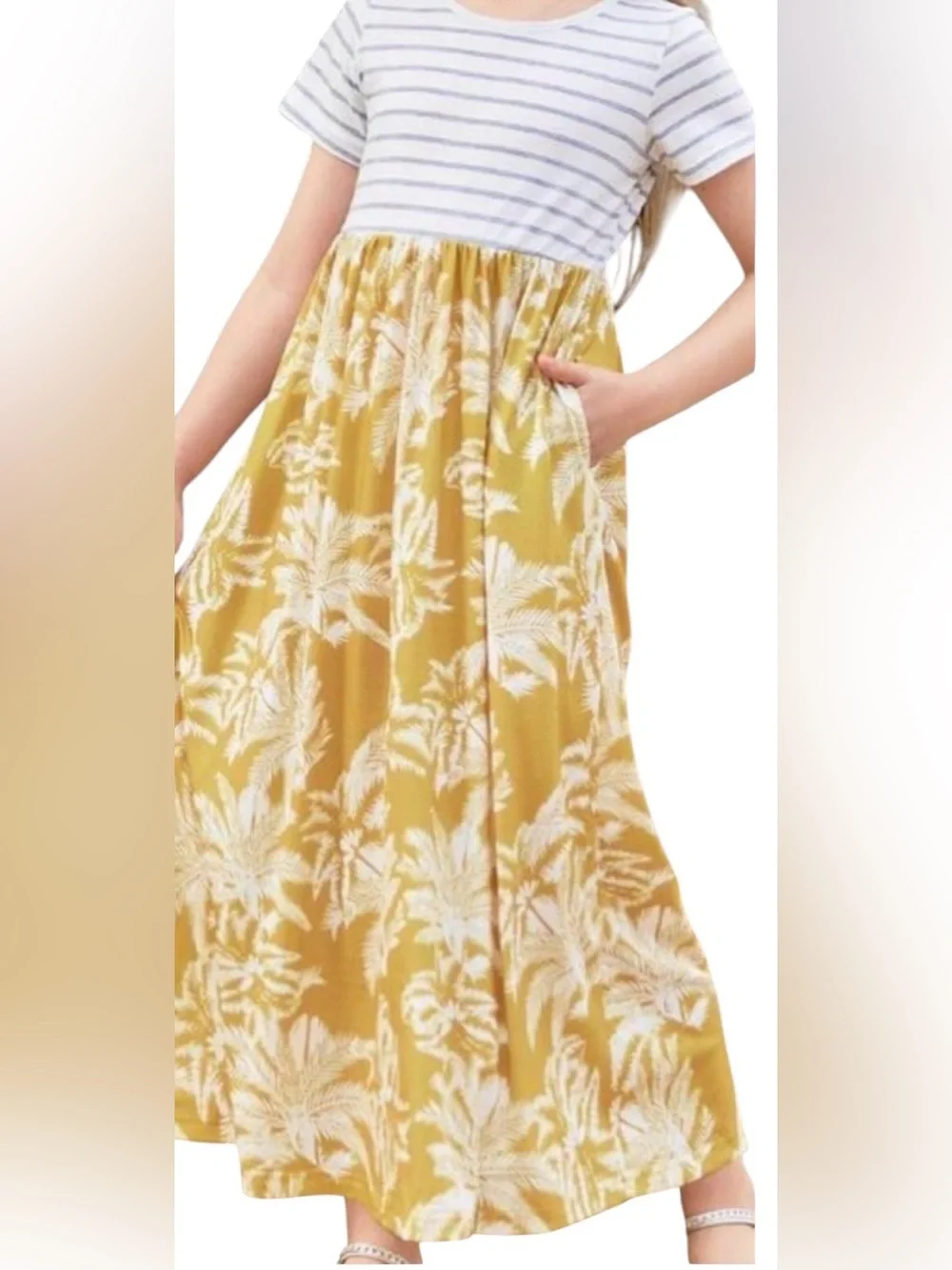 EUC Shein Girls Size 14 & Womens XS Tropical Print Maxi Dress Summer Beach Vacay